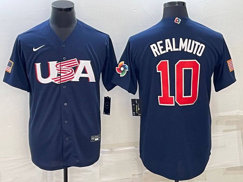 Men 2023 World Cub USA #10 Realmuto Blue Nike MLB Jersey6